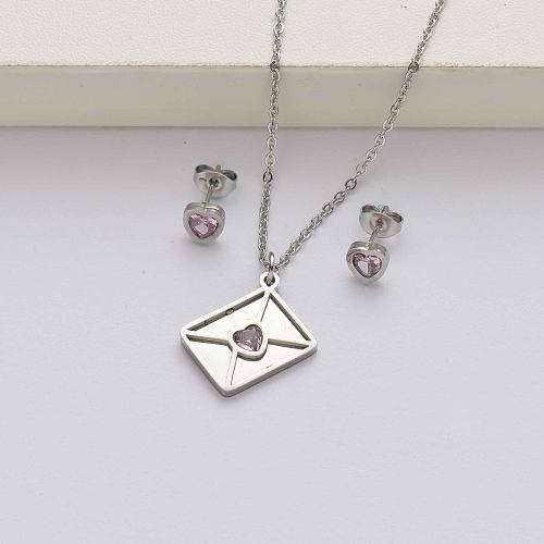 Envelope heart crystal stainless steel jewelry sets for women-SSCSG142-34613