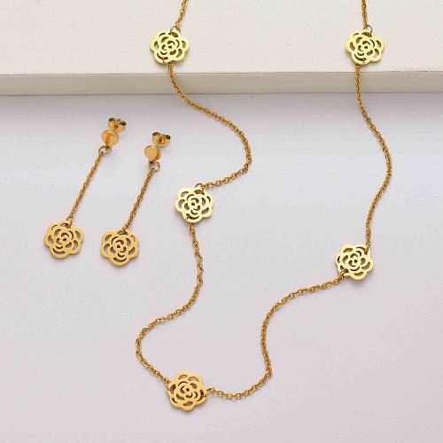 Conjuntos de joias de aço inoxidável banhados a ouro 18k para mulheres-SSCSG142-34633