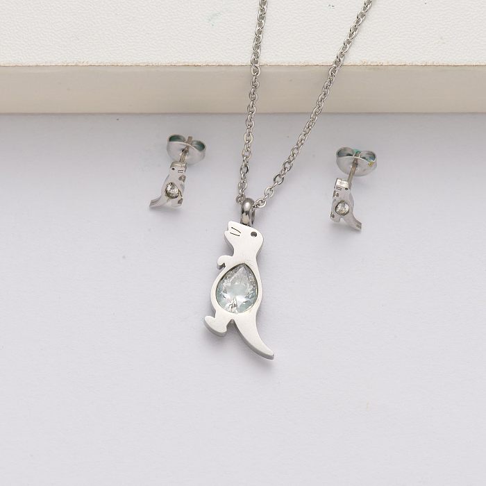 Conjuntos de joyas de acero inoxidable con cristales de dinosaurio para mujeres-SSCSG142-34616