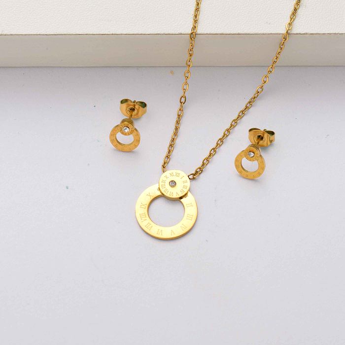 18k gold plated stainless steel jewelry sets for women-SSCSG143-34570