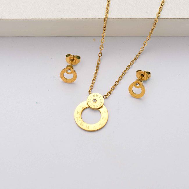 Conjuntos de joias de aço inoxidável banhado a ouro 18k para mulheres-SSCSG143-34570