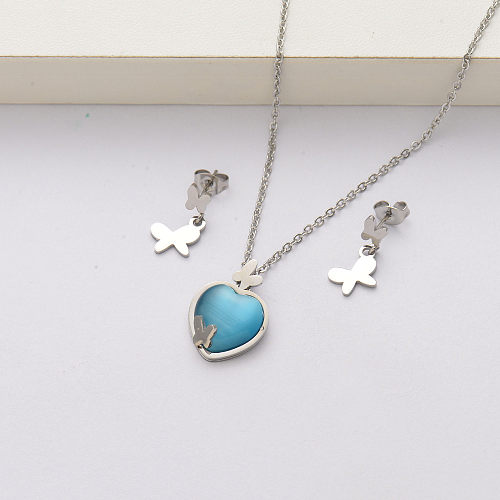 Natural stone stainless steel jewelry sets for women-SSCSG143-34408