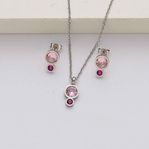 Conjuntos de joias de pedra natural de aço inoxidável para mulheres-SSCSG142-34621