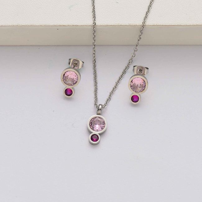 Conjuntos de joyas de piedra natural de acero inoxidable para mujer-SSCSG142-34621