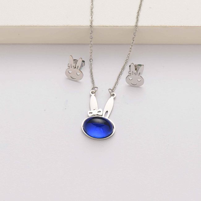 Rabbit natural stone fashion stainless steel jewelry sets for women-SSCSG143-34592