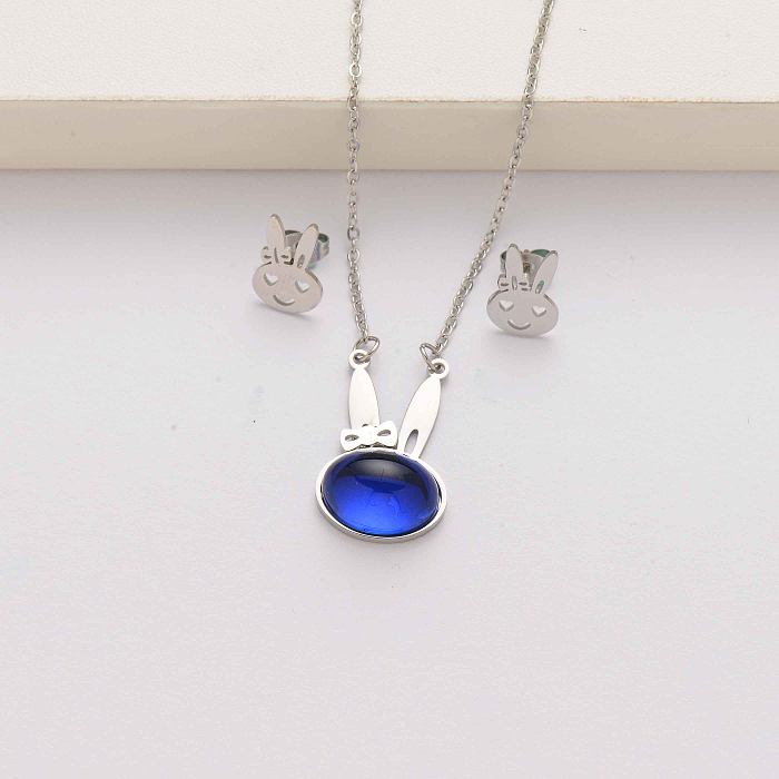Rabbit natural stone fashion stainless steel jewelry sets for women-SSCSG143-34592
