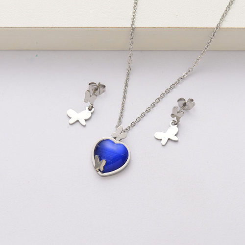 Natural stone stainless steel jewelry sets for women-SSCSG143-34409