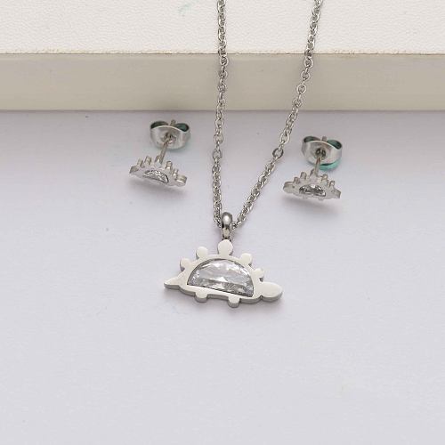 Conjuntos de joyas de acero inoxidable con cristales de dinosaurio para mujeres-SSCSG142-34618