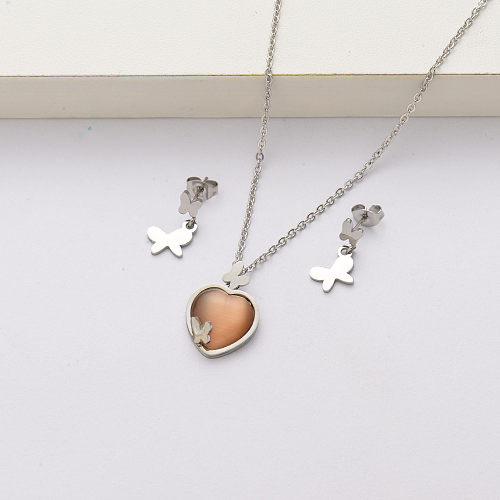 Natural stone stainless steel jewelry sets for women-SSCSG143-34410