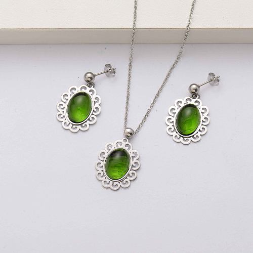 Conjuntos de joyas de piedra natural de acero inoxidable para mujer-SSCSG143-34487
