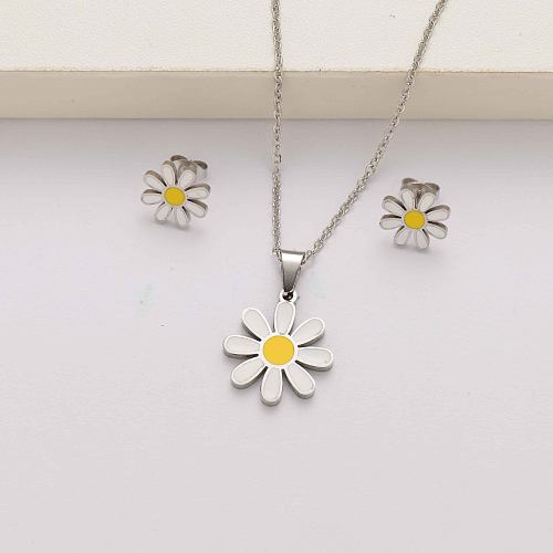 Ensembles de bijoux en acier inoxydable cristal Daisy pour femmes-SSCSG142-34629