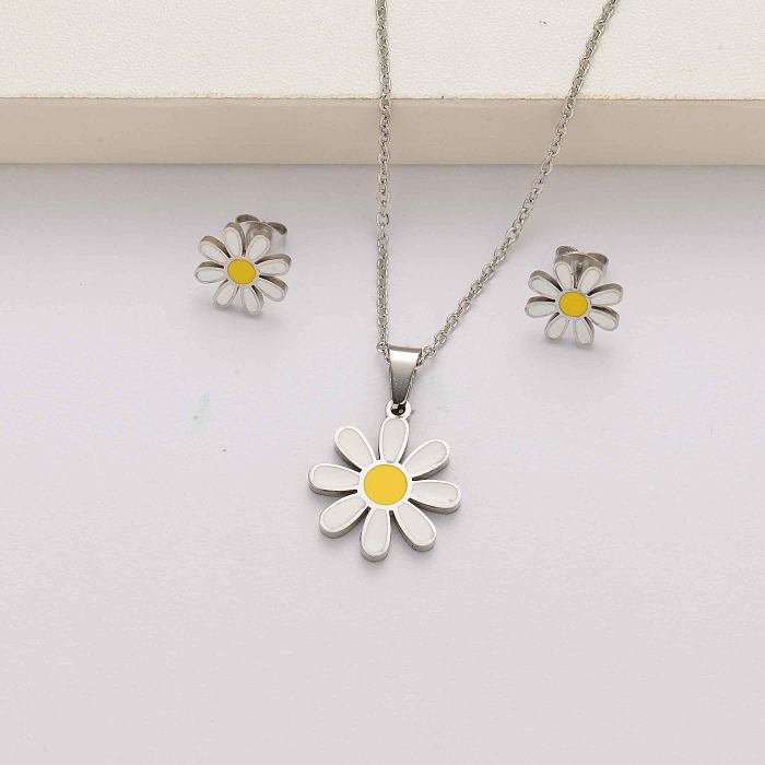 Daisy crystal stainless steel jewelry sets for women-SSCSG142-34629
