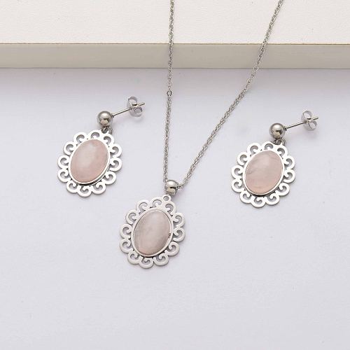 Conjuntos de joyas de piedra natural de acero inoxidable para mujer-SSCSG143-34481