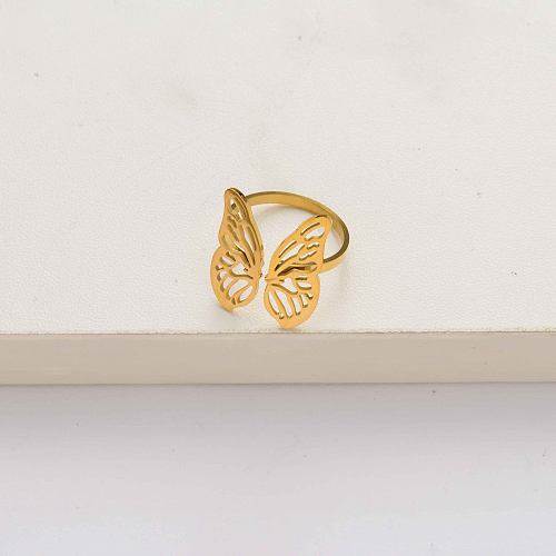 Butterfly 18k gold plated stainless steel ring-SSRGG142-34634