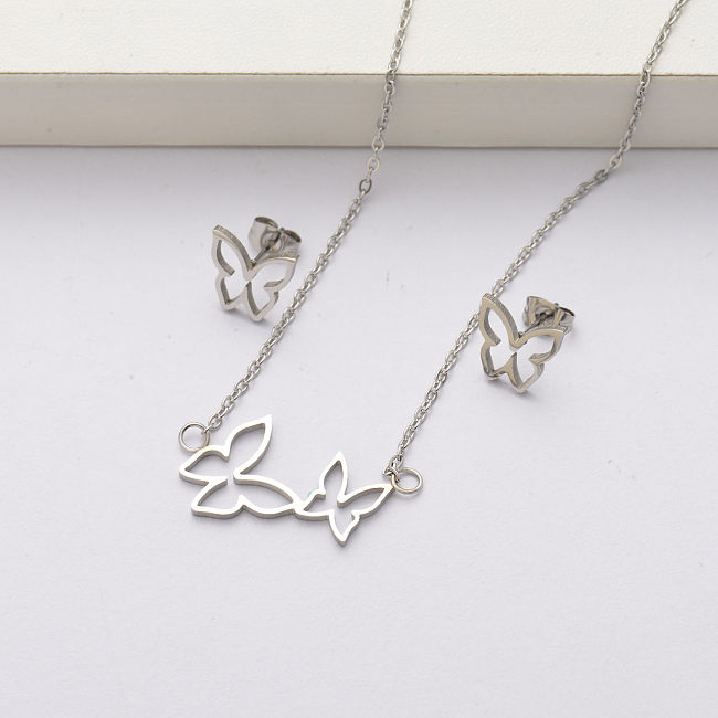 Butterfly stainless steel necklace sets for women-SSCSG143-34379