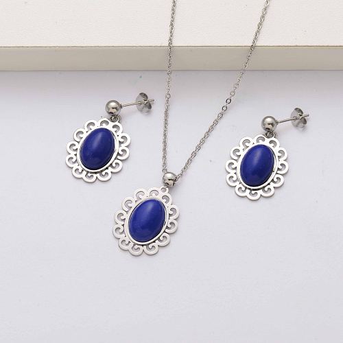 Conjuntos de joyas de piedra natural de acero inoxidable para mujer-SSCSG143-34483