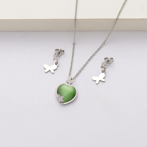 Natural stone stainless steel jewelry sets for women-SSCSG143-34412