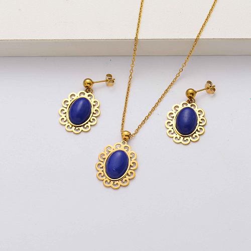 Natural stone 18k gold plated stainless steel jewelry sets for women-SSCSG143-34482