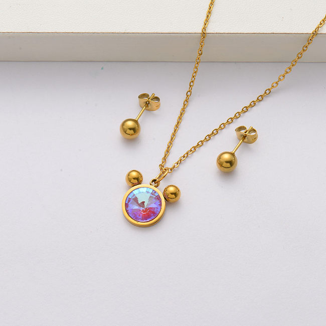 Conjuntos de joyas de cristal chapado en oro de 18k para mujer-SSCSG143-34398