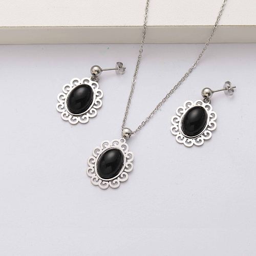 Onyx stainless steel jewelry sets for women-SSCSG143-34489