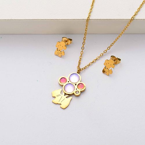 18k gold plated stainless steel jewelry sets for women-SSCSG143-34465