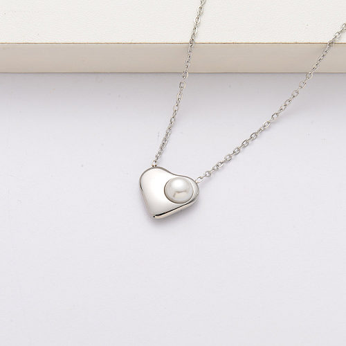 Collier coeur en acier inoxydable avec perles -SSNEG143-34364