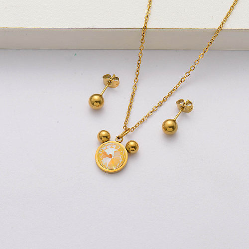 طقم مجوهرات مطلي بالذهب عيار 18 قيراط للنساء- SSCSG143-34395