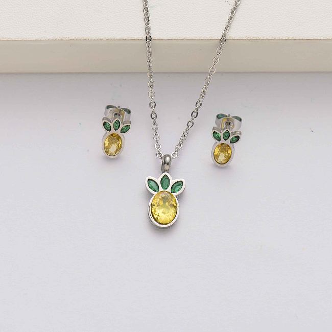 Penapple crystal stainless steel jewelry sets for women-SSCSG142-34643
