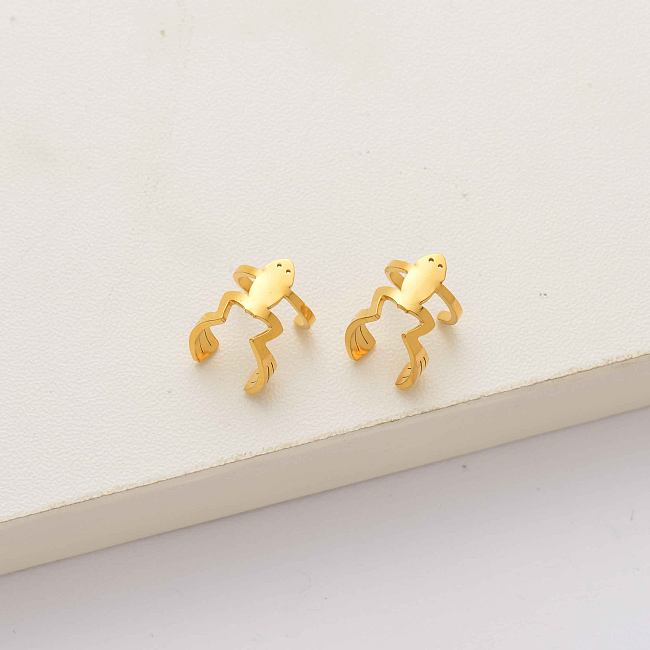 Ear cuff Frog de acero inoxidable chapado en oro de 18k-SSEGG142-34636