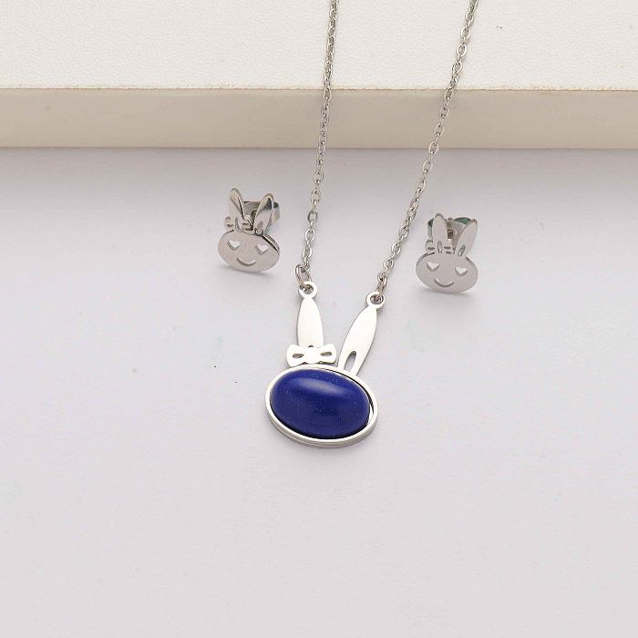 Rabbit natural stone fashion stainless steel jewelry sets for women-SSCSG143-34594