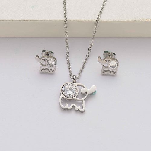 Elephant crystal stainless steel jewelry sets for women-SSCSG142-34626