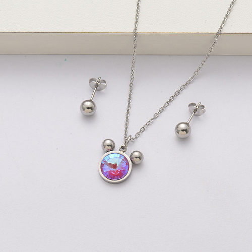 Conjuntos de joyas de cristal de acero inoxidable para mujer-SSCSG143-34405