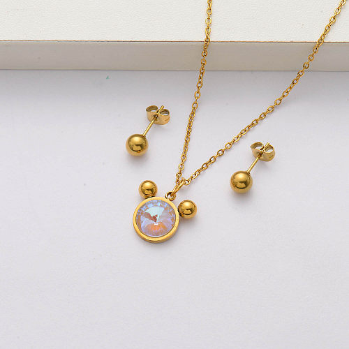Conjuntos de joyas de cristal chapado en oro de 18k para mujer-SSCSG143-34399