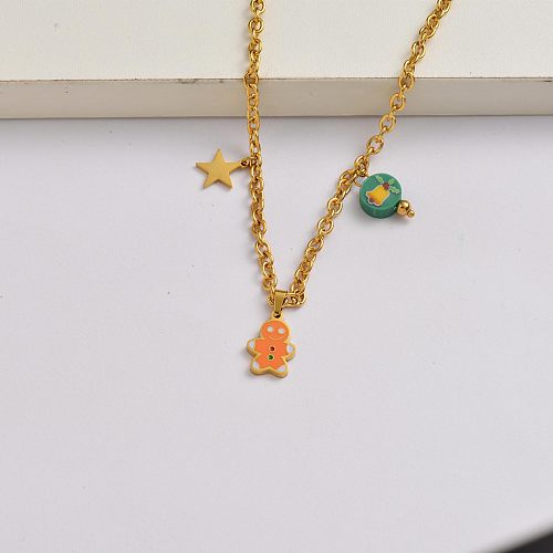 The Gingerbread Man chain 18k gold plated stainless steel xmas necklace-SSNEG142-34853