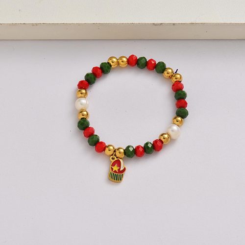 Corrente de luva de Natal pulseira de aço inoxidável banhado a ouro 18k ideias para presentes de natal para ela-SSBTG142-34954