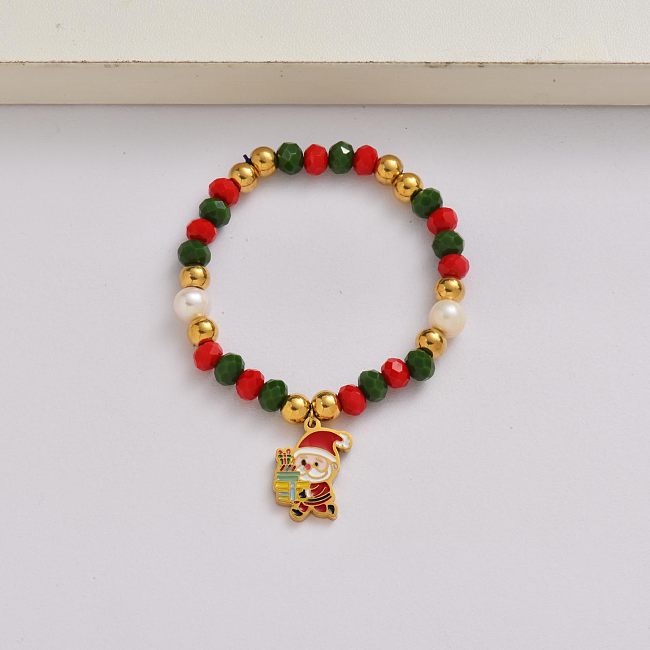 Santa Claus chain 18k gold plated stainless steel christmas charm bracelet-SSBTG142-34958