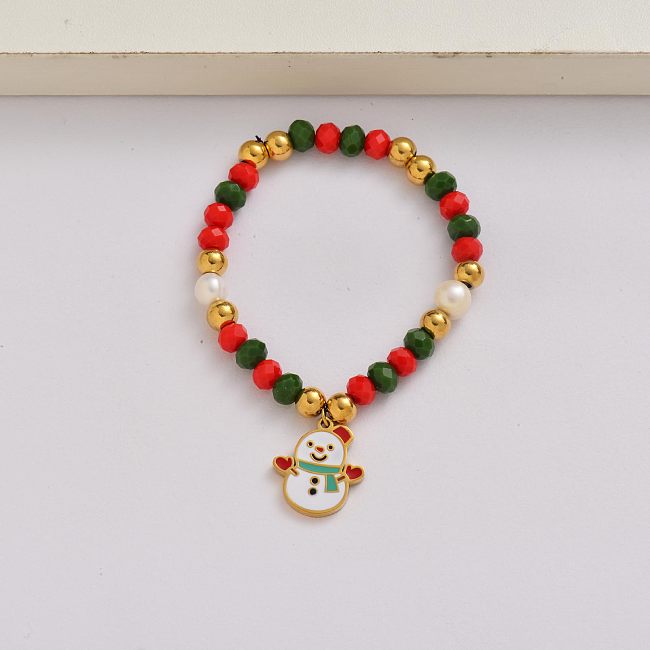 Christmas snowman chain 18k gold plated stainless steel christmas charm bracelet-SSBTG142-34953