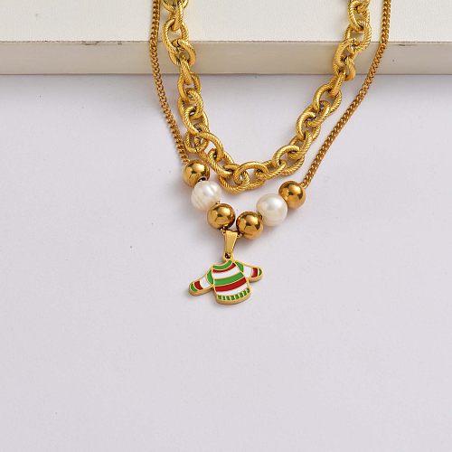 Christmas clothes chain 18k gold plated stainless steel xmas necklace-SSNEG142-34892