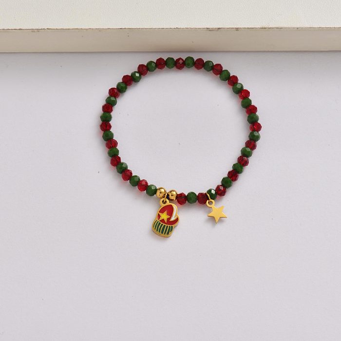 Corrente de luva de Natal pulseira de aço inoxidável banhado a ouro 18k ideias para presentes de natal para ela-SSBTG142-34970