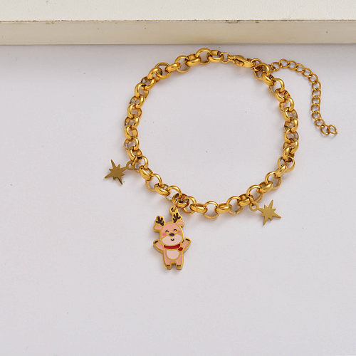 Christmas elk  chain 18k gold plated stainless steel christmas bracelet-SSBTG142-34931
