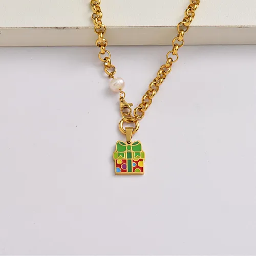 Gift box star chain 18k gold plated stainless steel christmas necklace-SSNEG142-34886