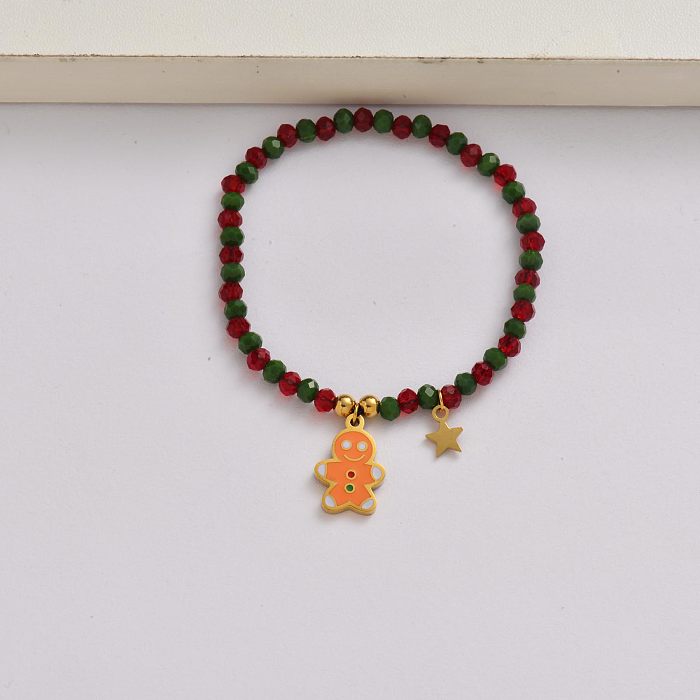 Bracelet de Noël en acier inoxydable plaqué or 18 carats The Gingerbread Man chain-SSBTG142-34968