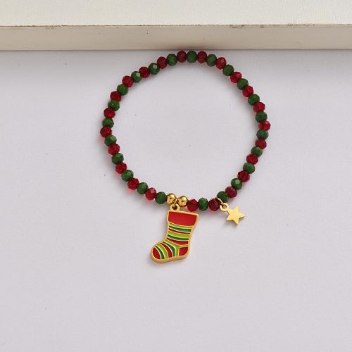 Christmas sock chain 18k gold plated stainless steel christmas charm bracelet-SSBTG142-34963