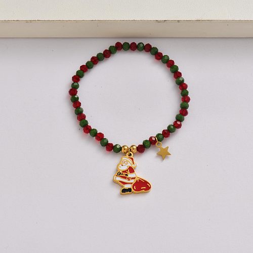 Santa Claus chain 18k gold plated stainless steel christmas charm bracelet-SSBTG142-34966