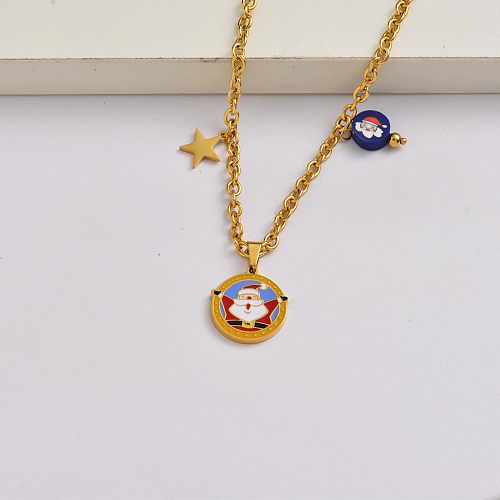 Santa Claus chain 18k gold plated stainless steel christmas charm necklace-SSNEG142-34854