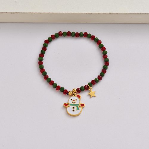 Christmas snowman chain 18k gold plated stainless steel christmas charm bracelet-SSBTG142-34972