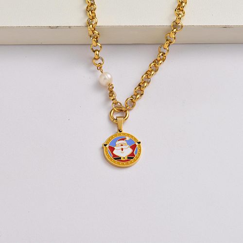 Santa Claus chain 18k gold plated stainless steel christmas charm necklace-SSNEG142-34884