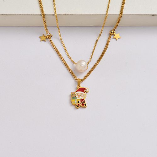 Santa Claus chain 18k gold plated stainless steel christmas charm necklace-SSNEG142-34877