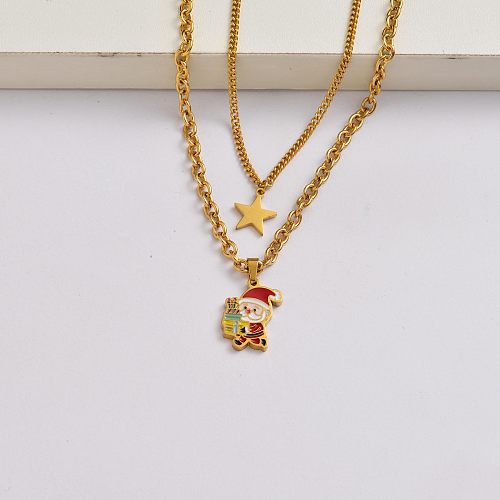 Santa Claus chain 18k gold plated stainless steel christmas charm necklace-SSNEG142-34861