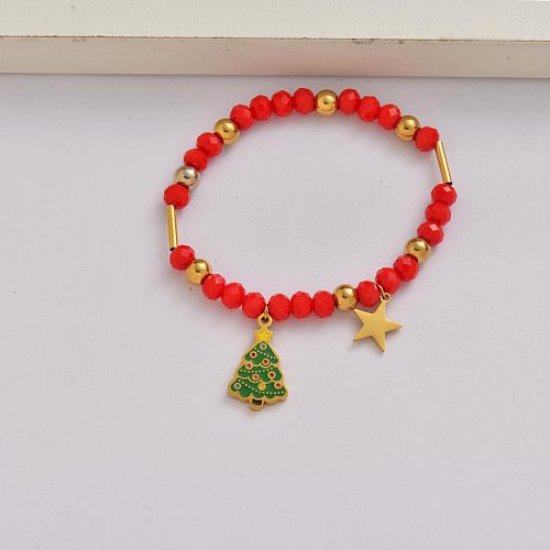 Chaîne d'arbres de Noël Bracelet en acier inoxydable plaqué or 18 carats cadeau de Noël-SSBTG142-34941